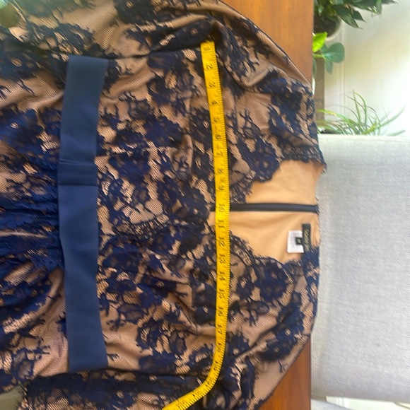 TADASHI SHOJI Navy Blue and Beige Scallop Lace Belted Dress - Picture 7 of 7